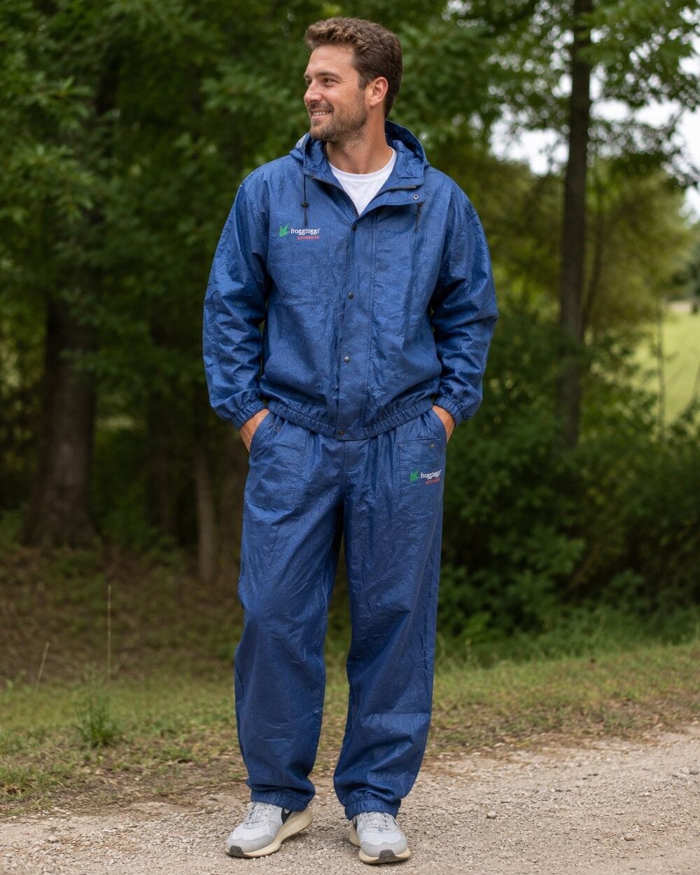 Frogg toggs men’s all-purpose 2 layer Waterproof Rain Suit Sz Medium navy blue